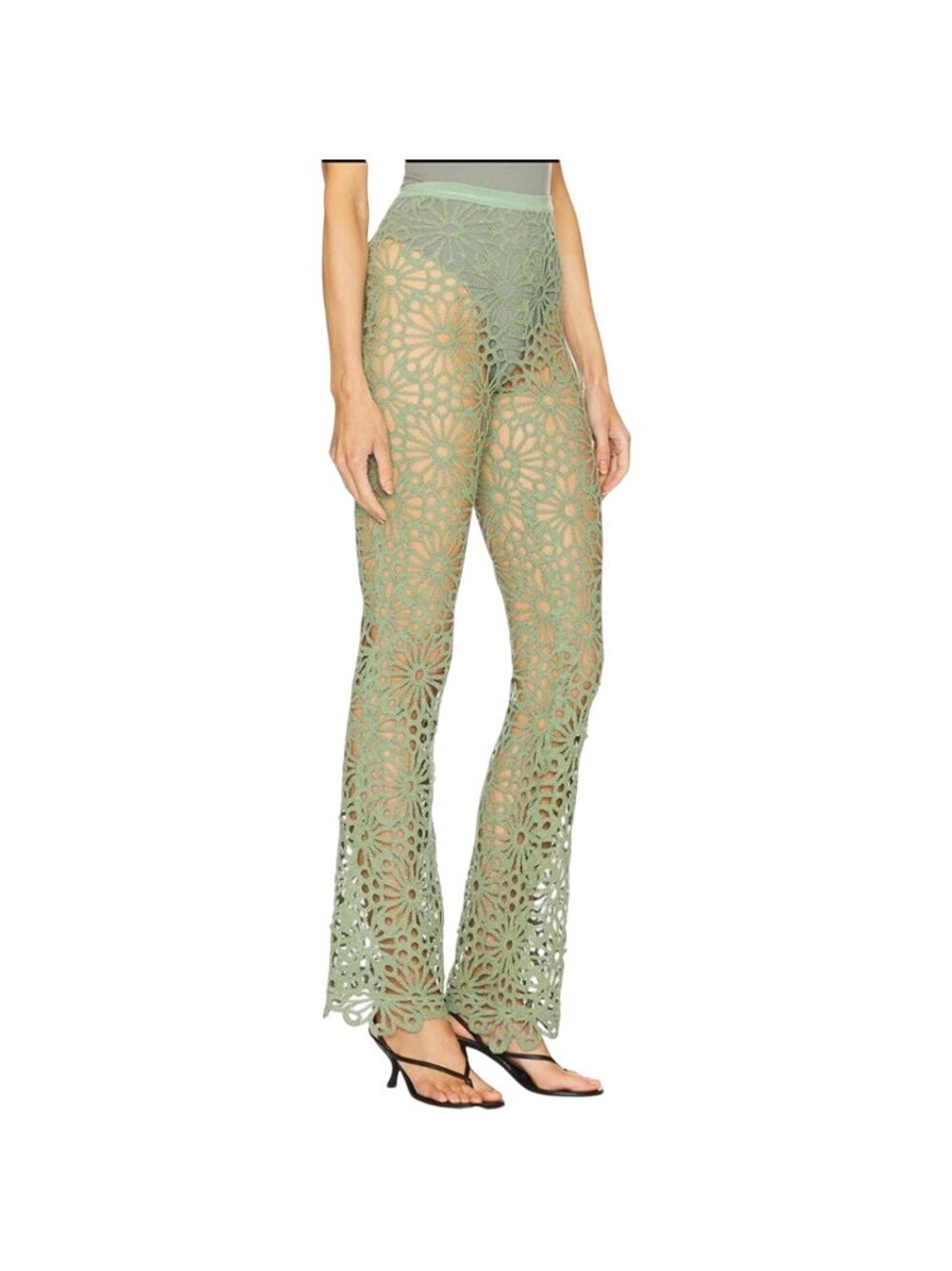 Norma Kamali Crochet Floral Knit Boot Pant Size Large